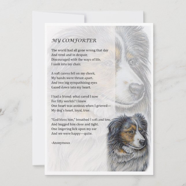 Greeting Card of Collie Dog Comforter Poetry (Front)