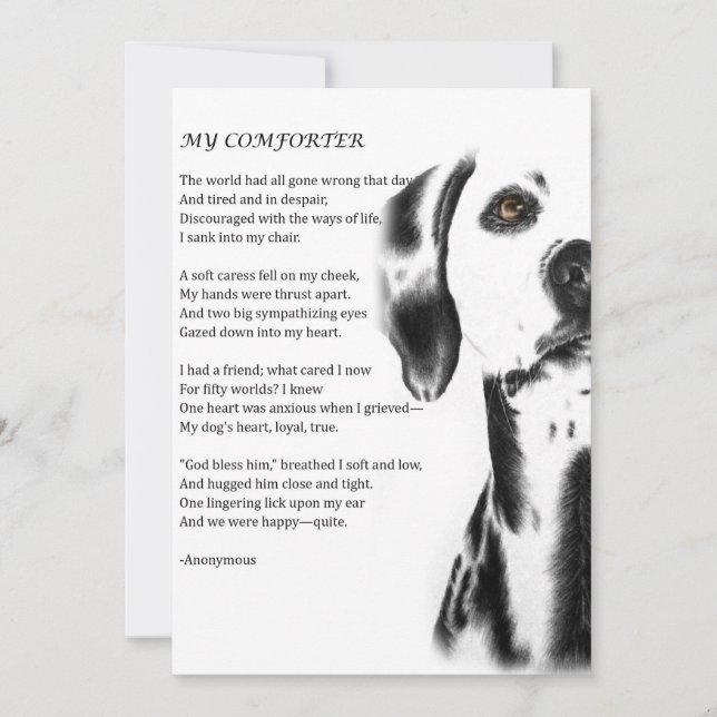 Greeting Card of Dalmatian Dog Comforter Poetry (Front)