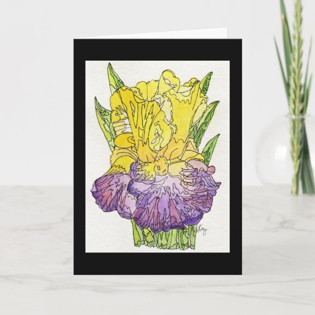 Greeting Card - Purple & Yellow Iris Watercolor  (Front)