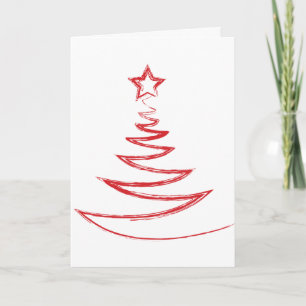Greeting Card--Red Doodle Christmas Tree Holiday Card