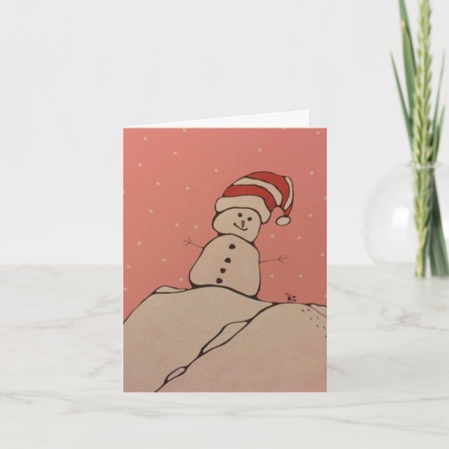Greeting Card, Snowman and Robin. Holiday Card (Front)