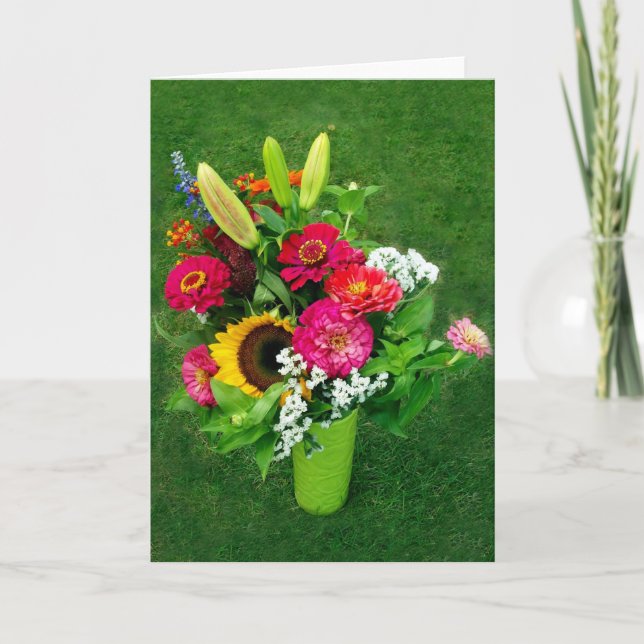 Greeting Card: Sunflower & Zinnia's Bouquet_ Card (Front)