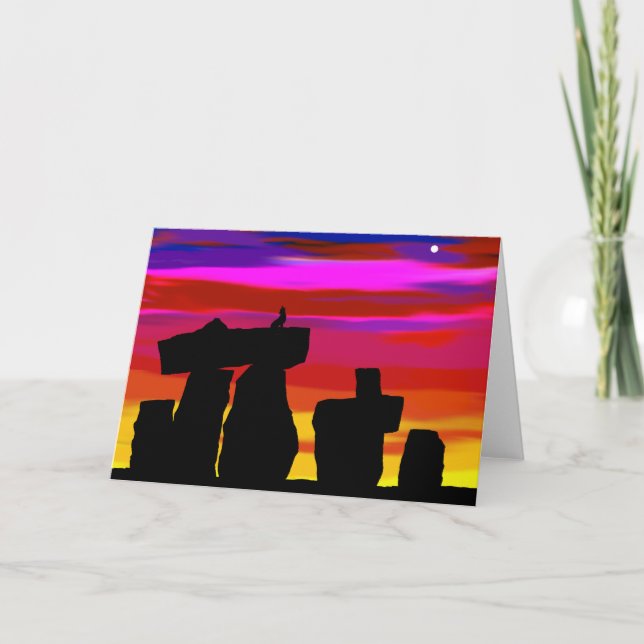 Greeting Card Sunset Henge with coyote (Front)