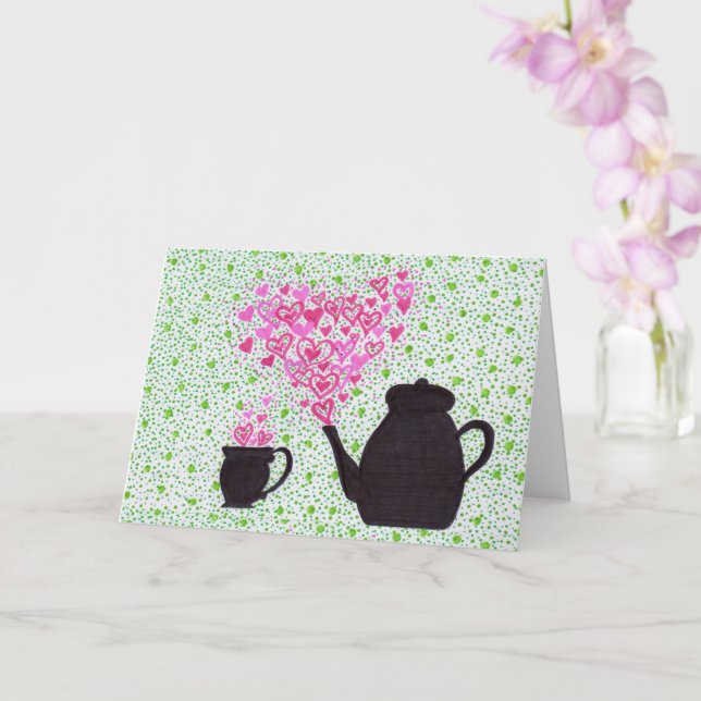 Greeting Card - Teapot and Hearts (Orchid)