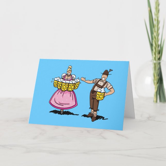 Greeting Card Waitress Lederhosen Man (Front)