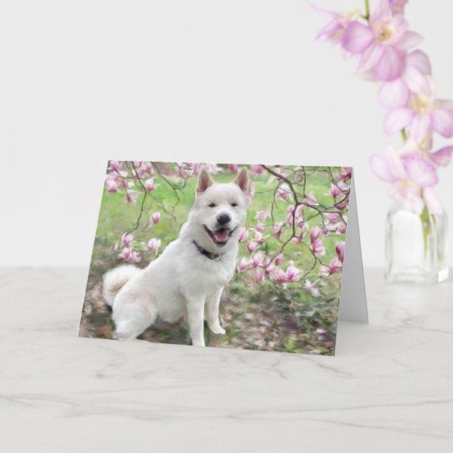 Greeting Card - White Akita (Orchid)