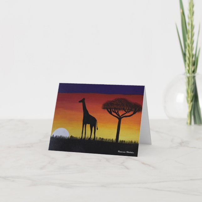Greeting Card With A Sunset In Africa Painting (Front)