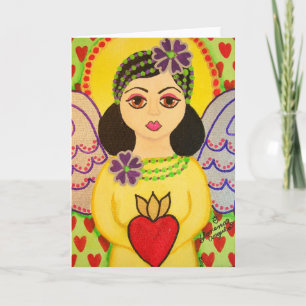 Greeting card with an angel folk art style