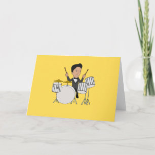 Greeting card with cartoon drummer