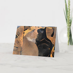 Greeting Card with Cats, Greek Design, Blank