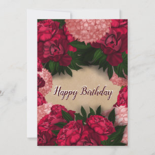 Greeting card with peonies Happy Birthday