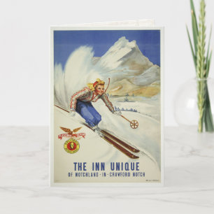 Greeting Card with Vintage Skiing Print