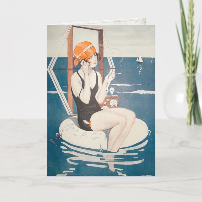 Greeting Card with Vintage Summer Illustration (Front)