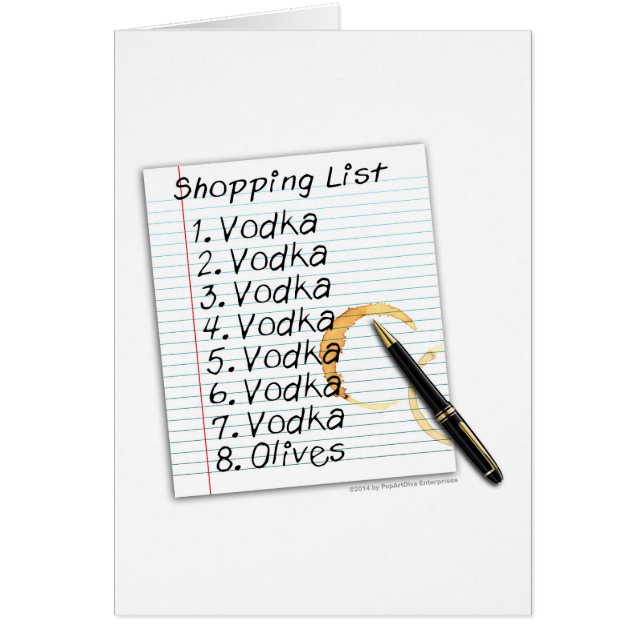 GREETING CARDS, VODKA SHOPPING LIST (Front)