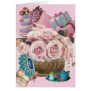 Greeting Cards with Pink Cabbage Roses