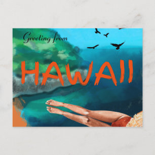 Greeting from Hawii Beautiful beach vintage Postcard