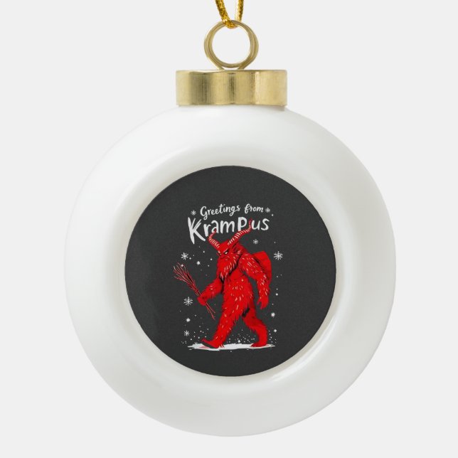 Greeting from Krampus Xmas Christmas  Ceramic Ball Christmas Ornament (Front)