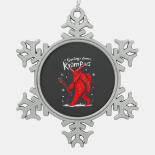 Greeting from Krampus Xmas Christmas  Snowflake Pewter Christmas Ornament