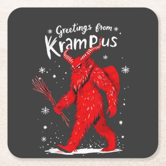 Greeting from Krampus Xmas Christmas Square Paper Coaster