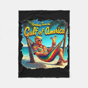 Greeting From The Gulf Of Usa America Trump Patrio Fleece Blanket