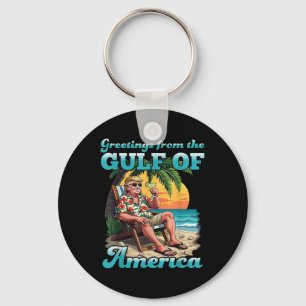 Greeting From The Patriotic Gulf Of Usa America Key Ring