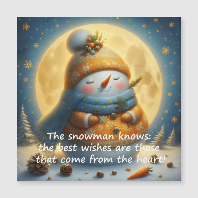 Greeting magnet with a cute snowman (Front)