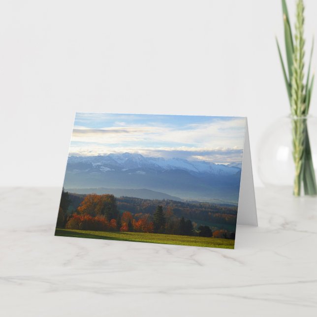 Greeting map of autumn trees before mountains card (Front)