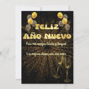 Greeting New Year in elegant gold Holiday Card