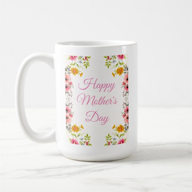 Greeting on 2-Sides Floral Mother's Day Mug (Left)