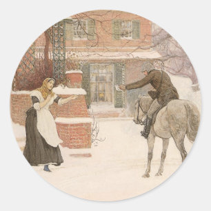 Greeting the Postman by Robert Walker Macbeth Classic Round Sticker