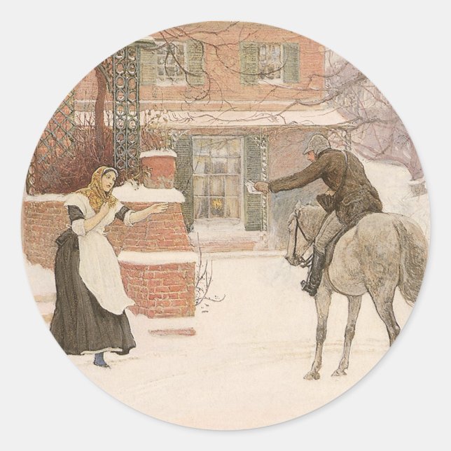 Greeting the Postman by Robert Walker Macbeth Classic Round Sticker (Front)