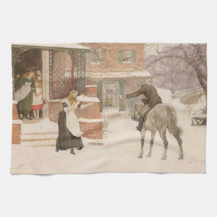 Greeting the Postman by Robert Walker Macbeth Tea Towel