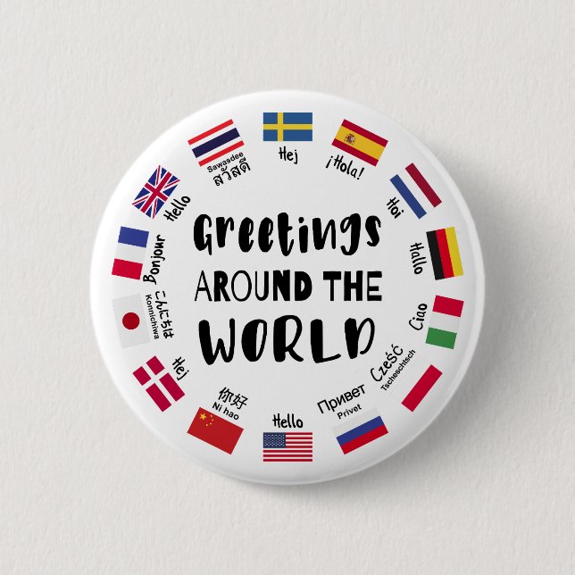 Greetings around the world, Hello in all languages 6 Cm Round Badge (Front)