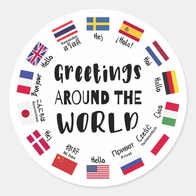 Greetings around the world, Hello in all languages Classic Round Sticker (Front)