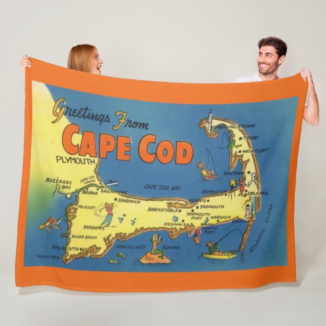 Greetings Cape Cod Map Fleece Blanket (In Situ)