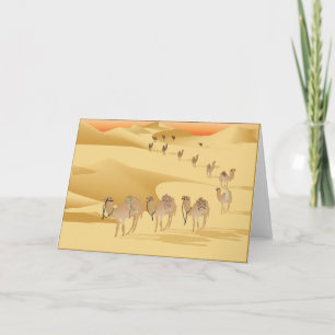 Greetings card Camels in desert