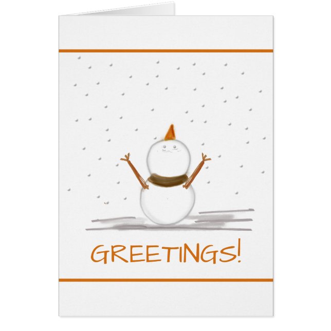 GREETINGS Falling Snow And Snowman Card (Front)