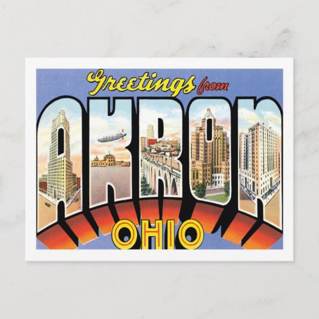 Greetings From Akron Ohio US City Postcard (Front)