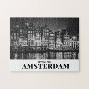 Greetings from Amsterdam Black & White Night Jigsaw Puzzle