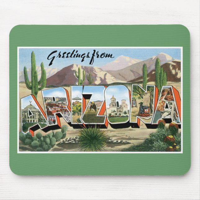 Greetings from Arizona! Retro Catcus Desert Mouse Pad (Front)