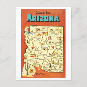 Greetings from Arizona Vintage Map Postcard