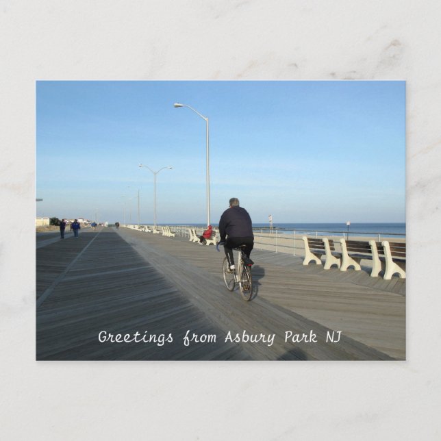 Greetings from Asbury Park NJ - Bicyclist Postcard (Front)