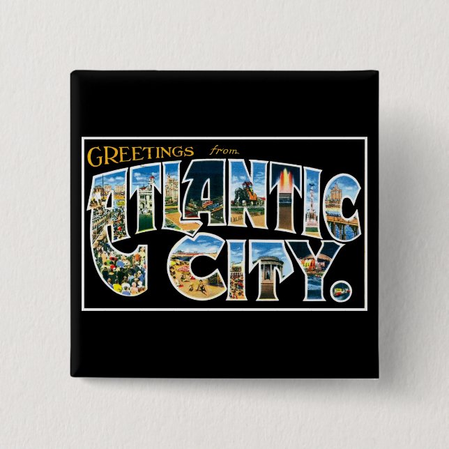 Greetings from Atlantic City! 15 Cm Square Badge (Front)