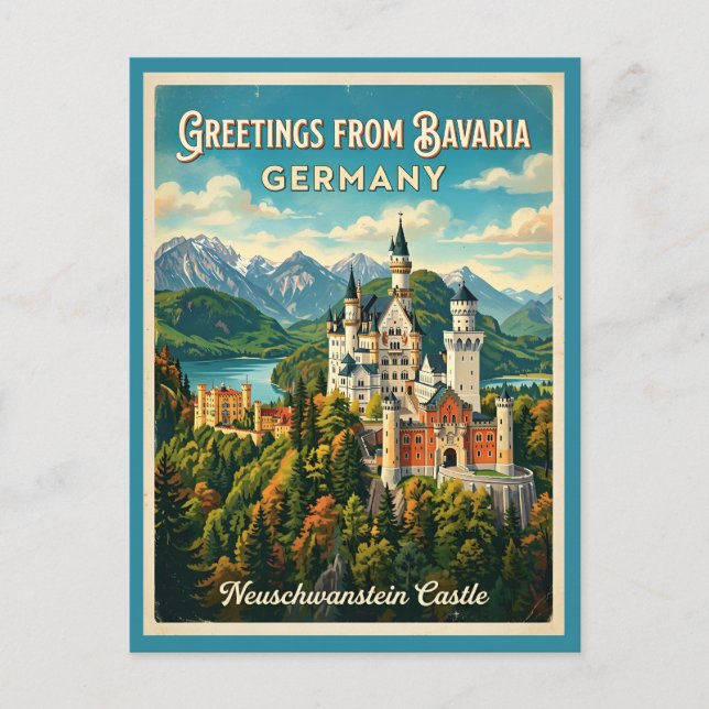 Greetings from Bavaria Germany Neuschwanstein  Postcard (Front)