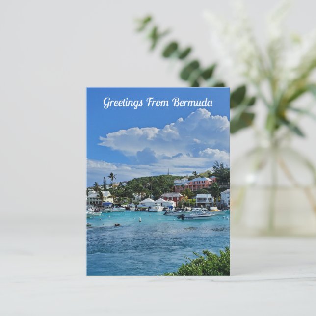 Greetings From Bermuda Turquoise Water Beach Postcard (Standing Front)