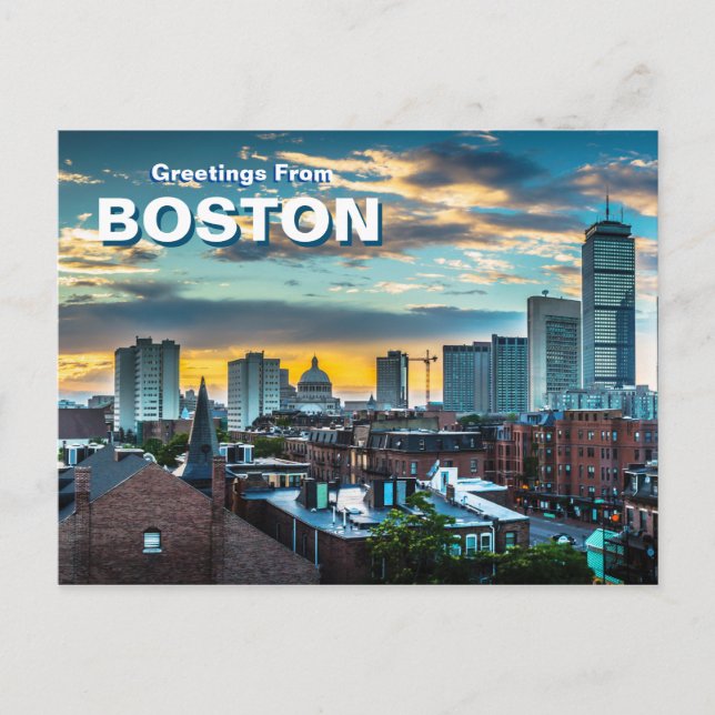 Greetings from Boston City Skyline Postcard (Front)