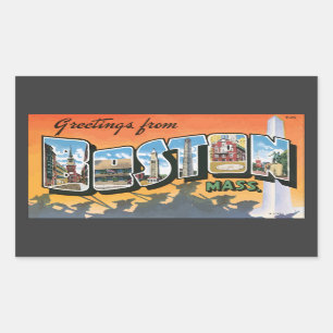 Greetings From Boston Mass., Vintage Rectangular Sticker