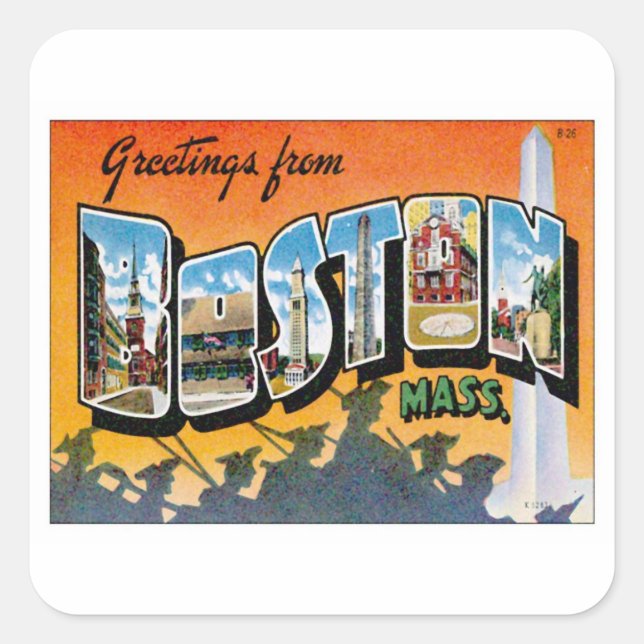 Greetings From Boston Massachusetts Square Sticker (Front)
