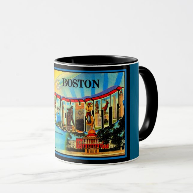 Greetings from Boston Retro Postcard Mug (Front Right)