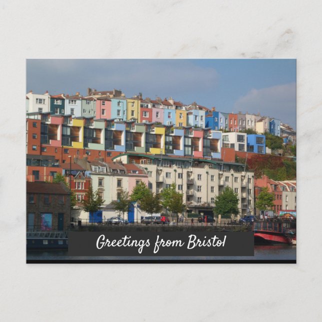 Greetings from Bristol Harbourside Houses Postcard (Front)